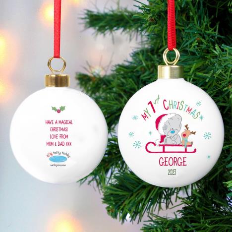 Personalised My 1st Christmas Tiny Tatty Teddy Sleigh Bauble Extra Image 2